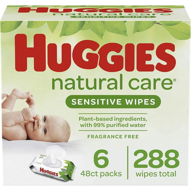 Huggies Natural Care Sensitive Baby Wipes, Unscented, 6 Flip-Top Packs, 48 Count (Pack of 6) Huggies