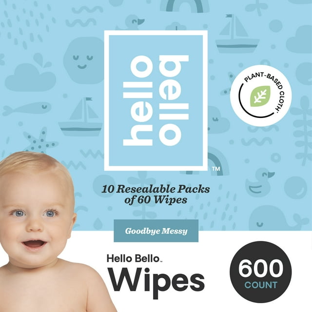 (2 pack) Hello Bello Baby Wipes, Unscented, 600 Count Hello Bello