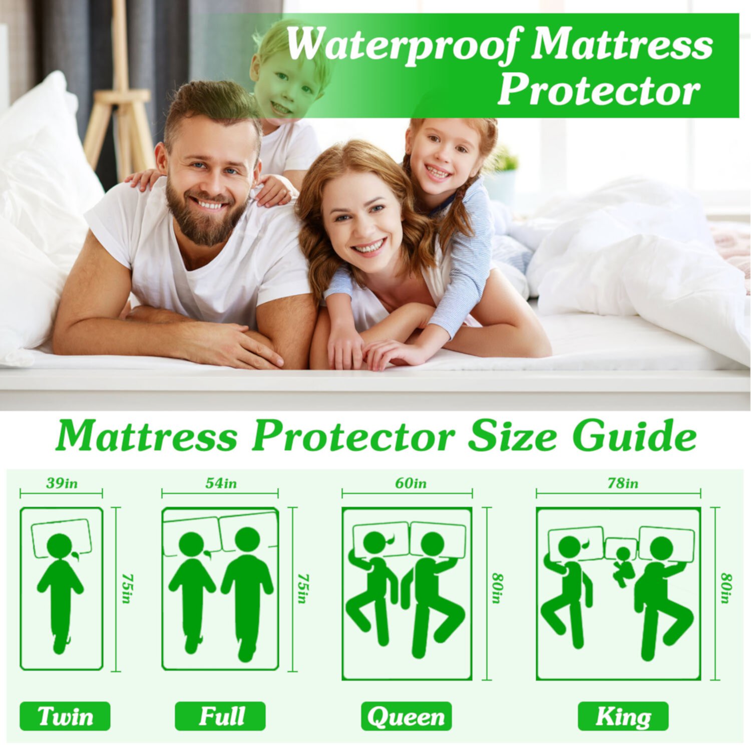 Moclever Queen Size Mattress Protector, Breathable Soft Cotton Waterproof Mattress Cover with Elastic Deep Pocket up to 11in Noiseless Machine Washable, White Moclever