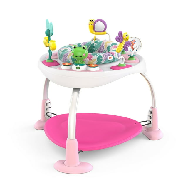 Bright Starts Bounce Bounce Baby 2-in-1 Activity Center Jumper & Table - Playful Palms Pink, 6 Months and up Bright Starts