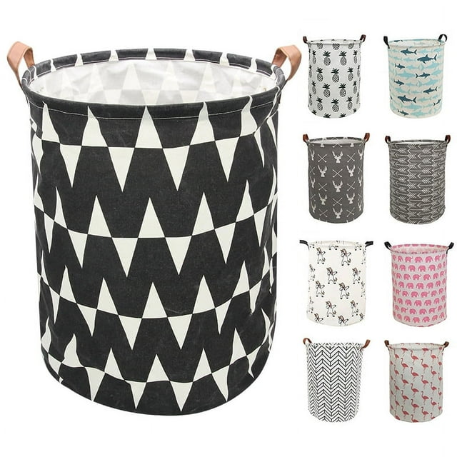 Round Waterproof Canvas Laundry Hamper Basket, 19.7" Large Folding Laundry Clothes Hamper with Handles, Dirty Clothes Basket for Kids Room, Toy Organizer, Home Decor, Baby Hamper (Cartoon Pig) Auchen