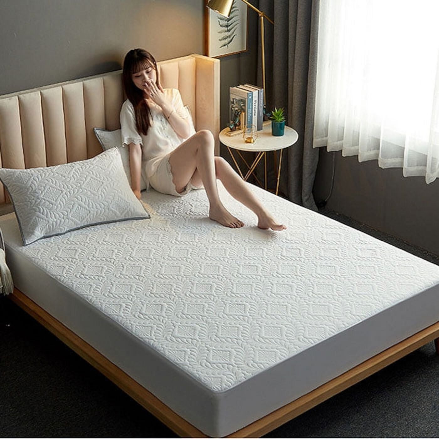 Waterproof Mattress Pad Cover Quilted Fitted Topper Protector Cooling Cotton Top, Full Topchances