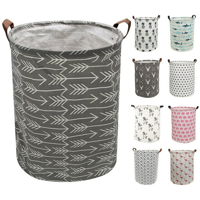 AUCHEN Large Storage Baskets, 19.7"H x 15.7"D Waterproof Gray Laundry Baskets, Collapsible Canvas Basket for Storage Bin for Kids Room, Toy Organizer, Home Decor, Baby Hamper(Round - Grey Arrows) Auchen