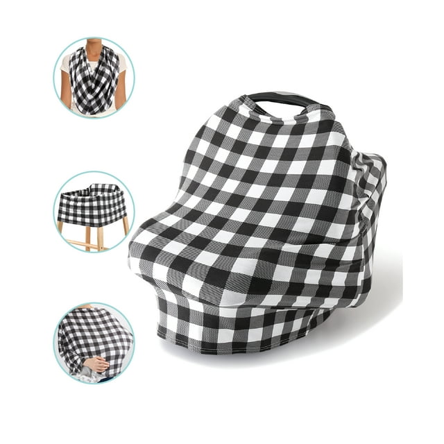 The Peanutshell Baby Nursing Cover, Car Seat Canopy, 6 in 1 Multiuse, Black and White Plaid The Peanutshell