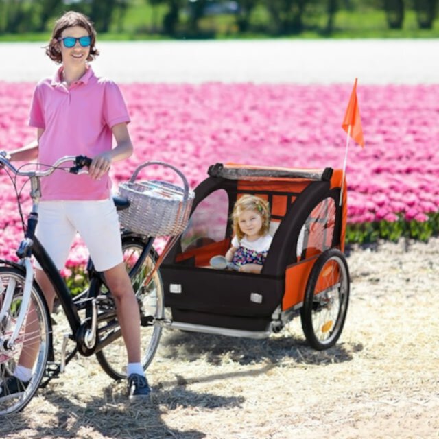 Aosom 2-Seat Kids Child Bicycle Trailer, Orange Aosom