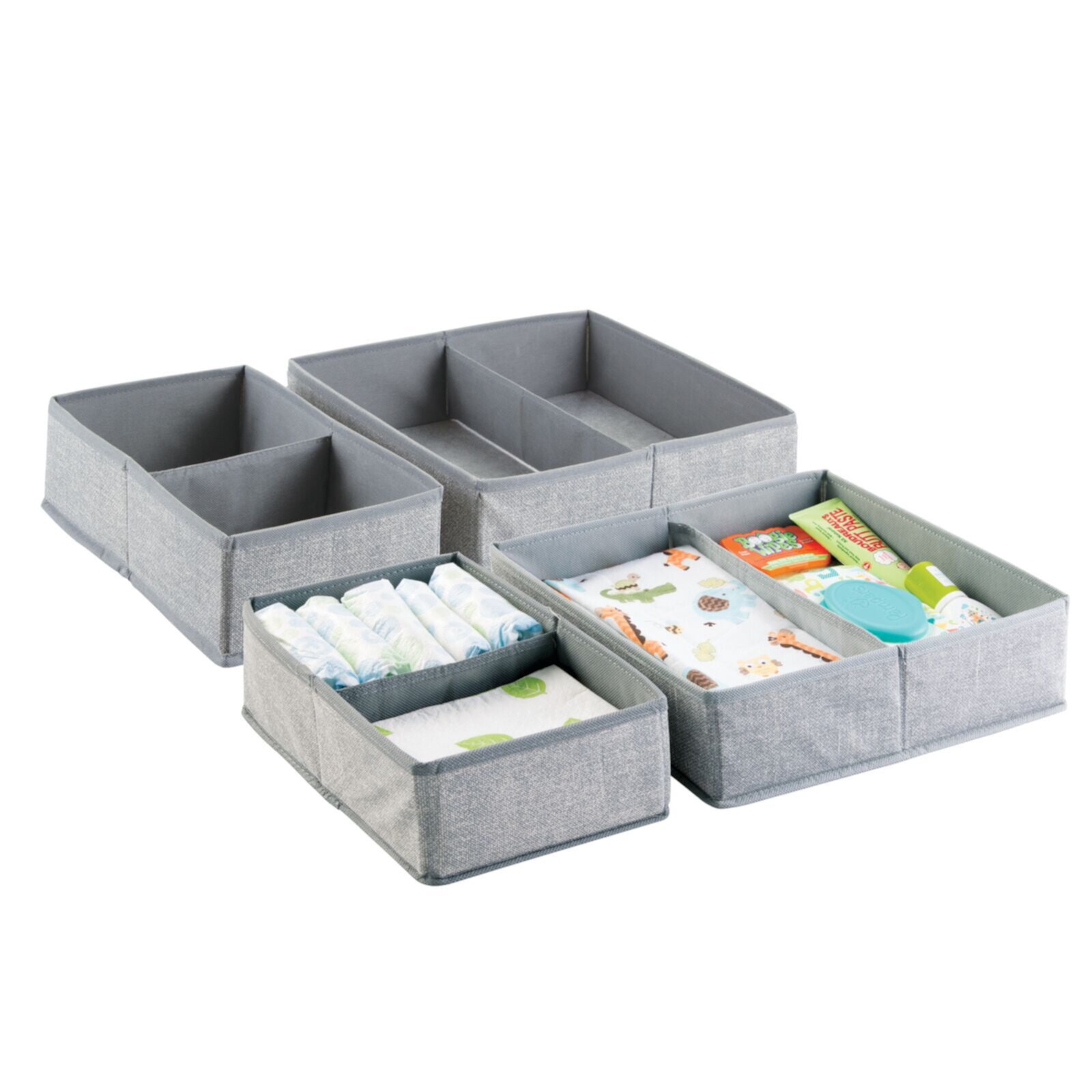 mDesign Fabric Baby and Kid Nursery/Playroom Divided Drawer Bins, 2 Pack, Gray MDesign