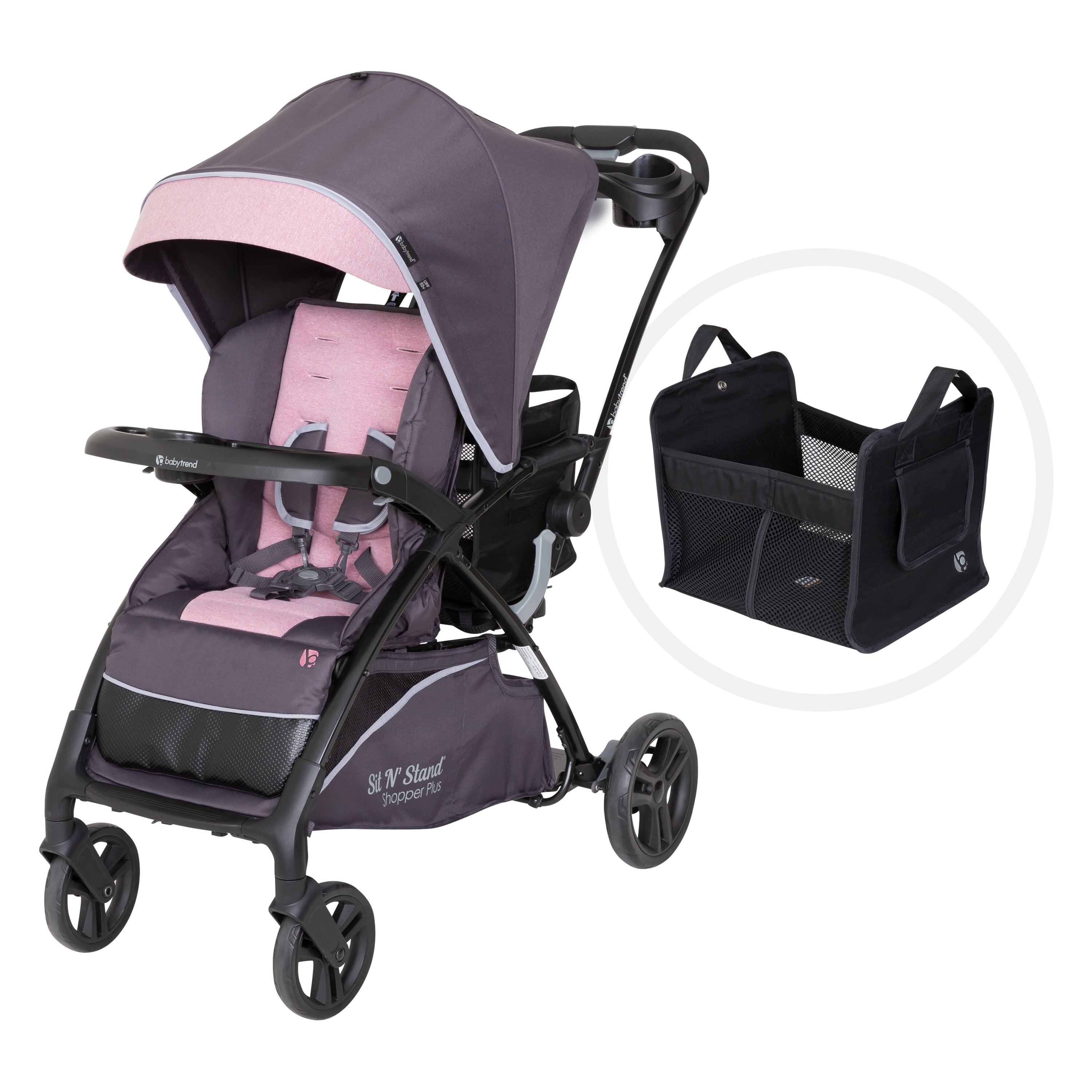 Детская коляска 5 в 1 Sit N’ Stand® Shopper Plus, складная, до 23 кг, цвет розовый кассис Baby Trend