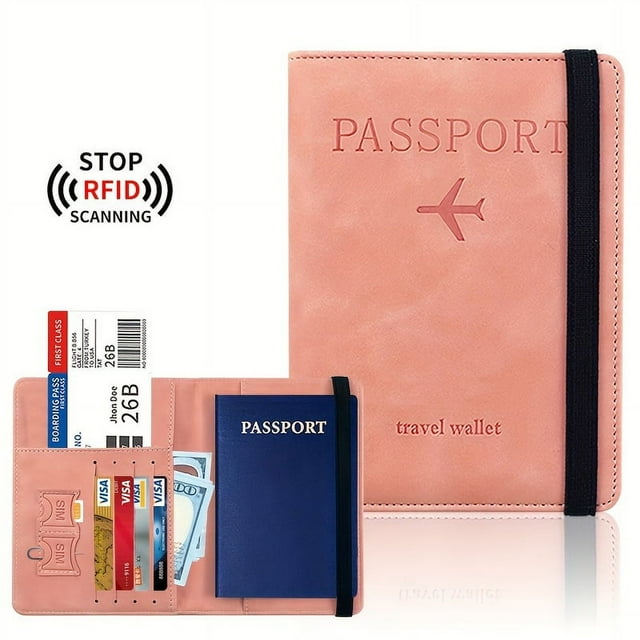 Aokur Passport Holder Cover Wallet for Women Men, RFID Blocking Card Case Travel Document Organizer, Cute Gift Pink Aokur