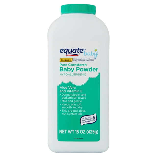 Equate Baby Aloe Vera and Vitamin E Hypoallergenic Pure Cornstarch Baby Powder, 15 oz Equate