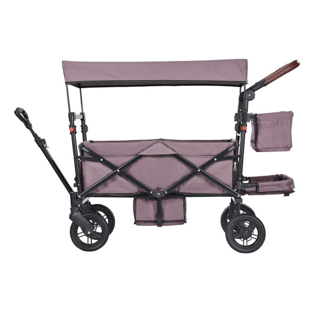 SKYSHALO Wagon Stroller for 2 kids, All-Terrain Stroller Wagon with Detachable Canopy, Parent Organizer, Adjustable Handlebar, Large Capacity Storage Bag, Dark Purple SKYSHALO