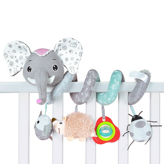 Pannow Baby Gift Hanging Bed Bell Crib Rattles Comfort Stuffed Built-in Music Box Elephant Doll Mobile Infant 0-12 Months Plush Toys Pannow