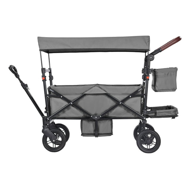 SKYSHALO Wagon Stroller for 2 kids, All-Terrain Stroller Wagon with Detachable Canopy, Parent Organizer, Adjustable Handlebar, Large Capacity Storage Bag, Dark Grey SKYSHALO