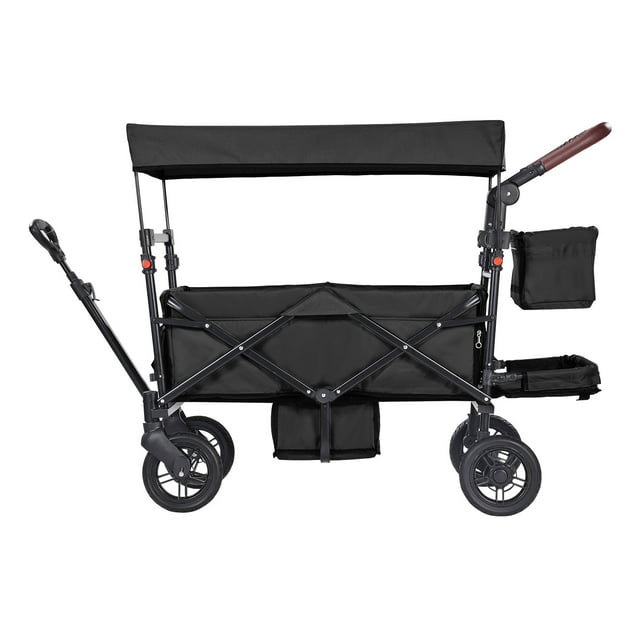 SKYSHALO Wagon Stroller for 2 kids, All-Terrain Stroller Wagon with Detachable Canopy, Parent Organizer, Adjustable Handlebar, Large Capacity Storage Bag, Black SKYSHALO