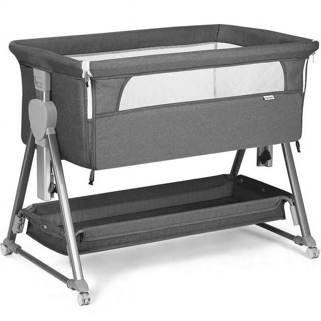 Cowiewie Bassinet W/ Mattress Large Volume Mobile W/ Storage Bedside Sleeper for Infants Baby Gray Cowiewie