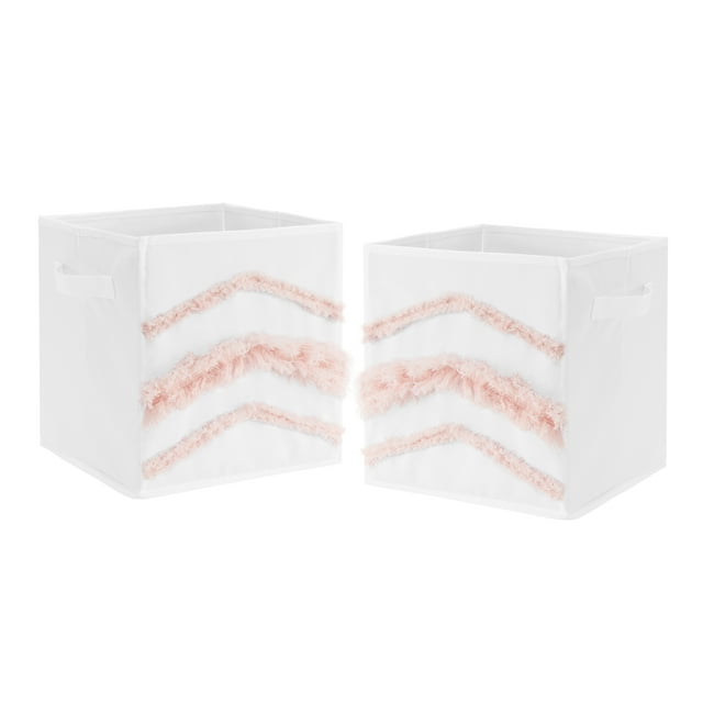 Boho Fringe White and Pink Tufted Fabric Storage Bin (Set of 2) by Sweet Jojo Designs Sweet Jojo Designs