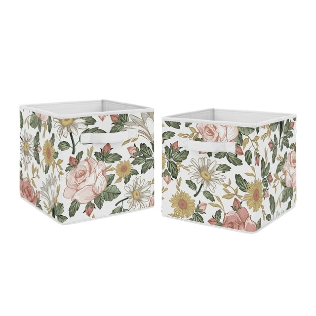 Pink Green Vintage Floral Fabric Storage Bin (Set of 2) by Sweet Jojo Designs Sweet Jojo Designs