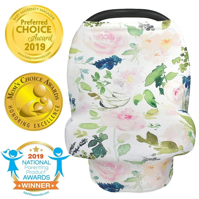 Amerteer Nursing Cover Carseat Canopy - Baby Breastfeeding Cover, Car Seat Covers for Babies, Multi Use Nursing Scarf, Infant Stroller Cover, Boys and Girls Best Gifts-Flower&Leaf Amerteer