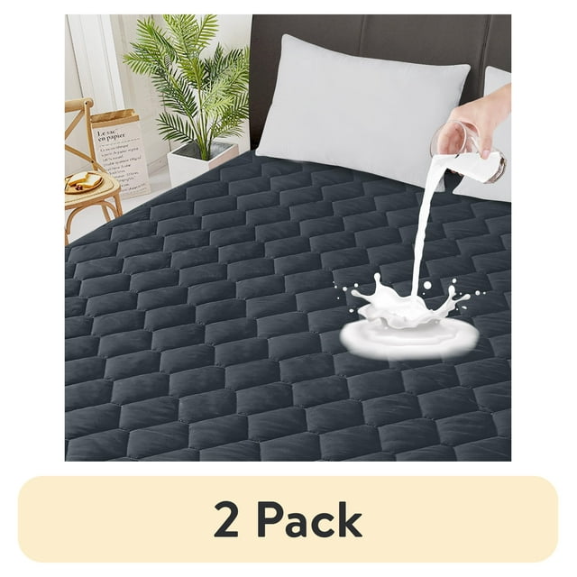 (2 pack) Twin XL Quilted Fitted Waterproof Mattress Pad, Breathable Soft Filling Mattress Protector, 8-21 Inches Deep Pocket Noiseless Mattress Cover (Grey) Safe and Sound