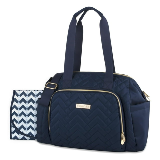 Fisher-Price Harper Quilted Convertible Crossbody Diaper Bag Tote With Shoulder Straps, Removable Luggage Strap, Matching Changing Pad, Insulated Bottle Pockets and Electronics Pocket in Navy Blue Visit the Fisher-Price Store