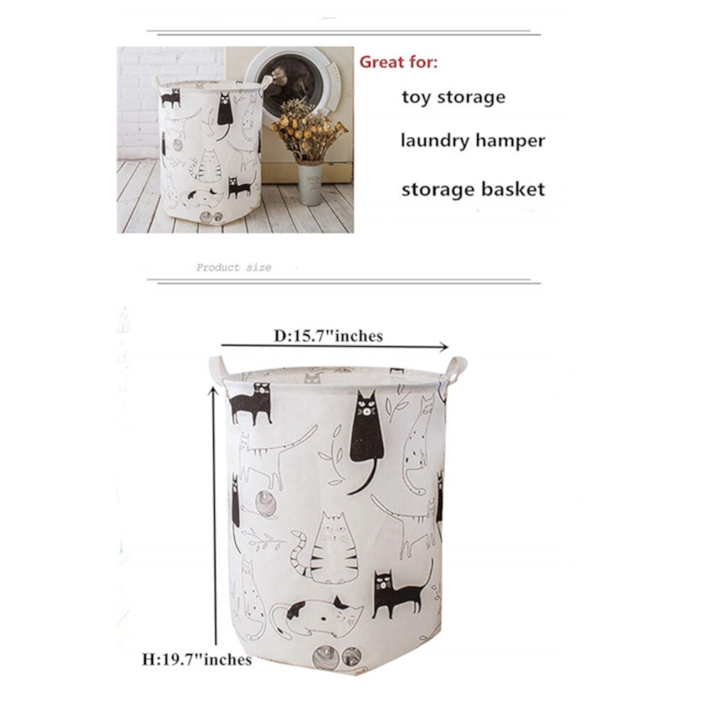 Jumbo Collapsible Canvas Laundry Hamper, Round, Black Kitty Howarmer