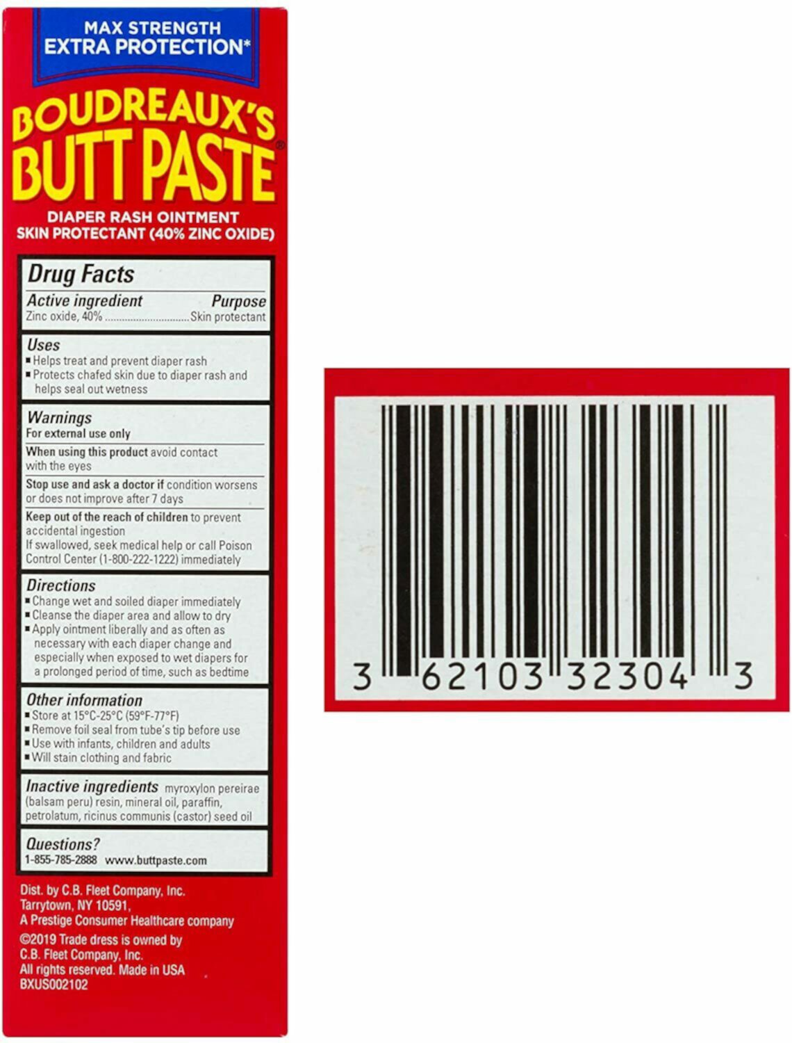 Boudreaux's Maximum Strength Butt Paste diaper rash ointment 2 oz (Pack of 4) Boudreaux's Butt Paste