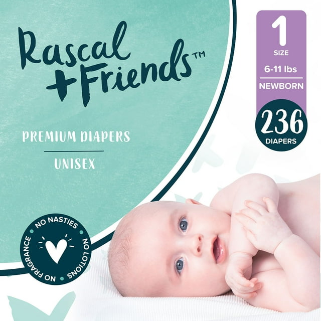 Rascal + Friends Premium Diapers, Size 1, 236 Count Rascals