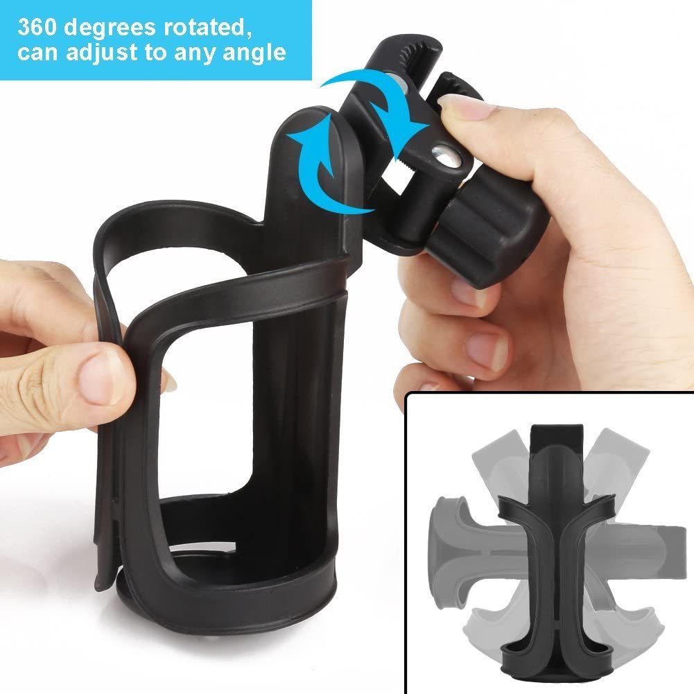 GIXUSIL 2 Pack Stroller Drink Holders,Black Universal Cup and Bottle Holder for Trolleys, Walkers and Bikes GIXUSIL