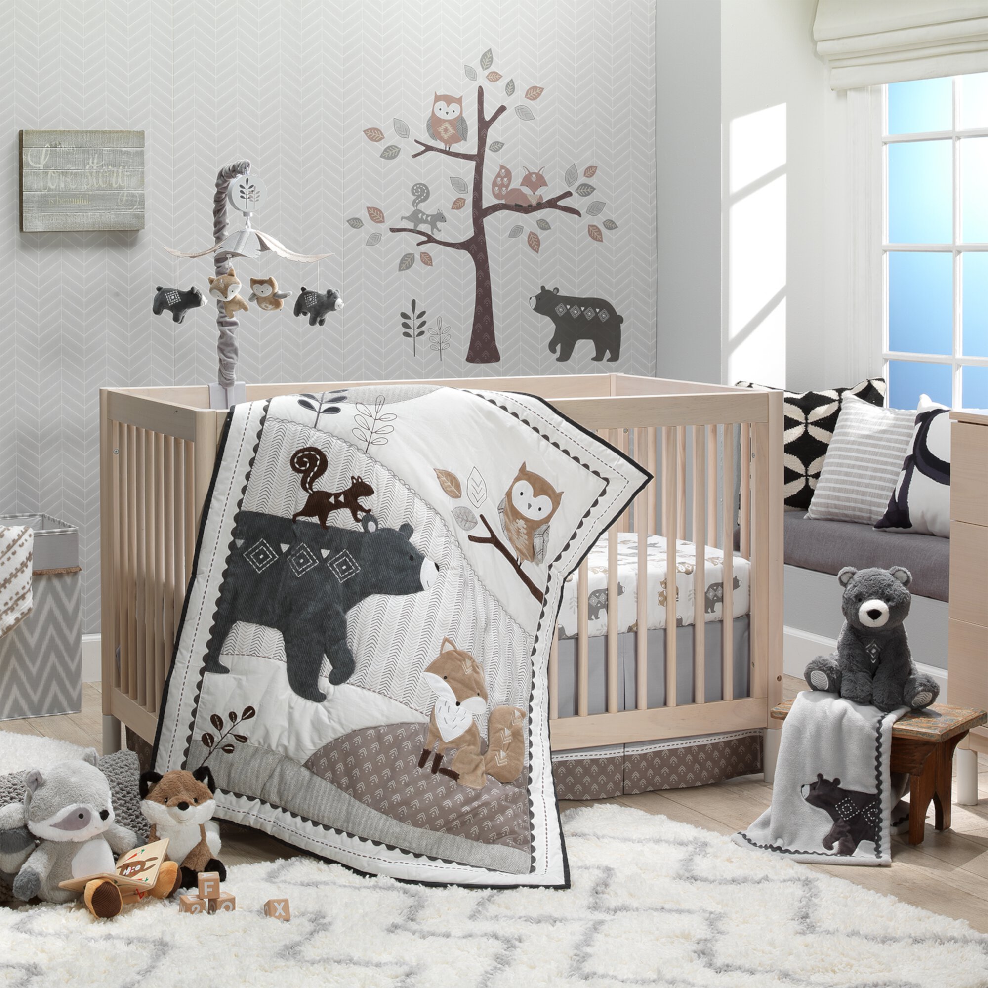 Lambs & Ivy Woodland Forest Gray Fleece Bear Nursery Baby Blanket Lambs & Ivy