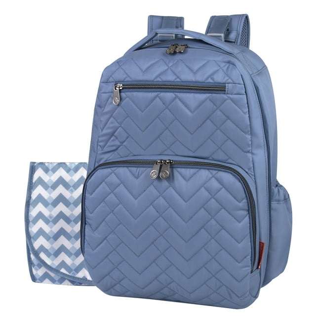 Fisher-Price 17”L Signature Morgan Quilted Multi-Pocket Diaper Bag Backpack with Matching Changing Pad, Insulated Bottle Pocket, Tablet Pocket and Stroller Straps in Blue Sky Visit the Fisher-Price Store