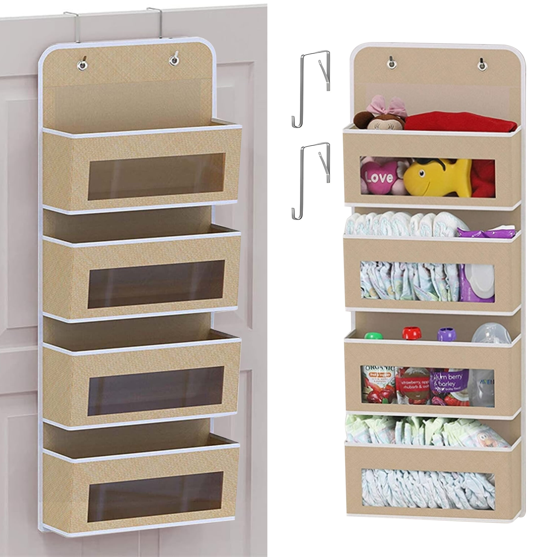 HioHa Over the Door Organizer, 4-Tier Hanging Closet Bathroom Storage with 6 Mesh Side Pockets, Wall Mount Toy Stuffed Animal Storage for Baby Essentials, Nursery, Bedroom, Bathroom, Dorm HioHa