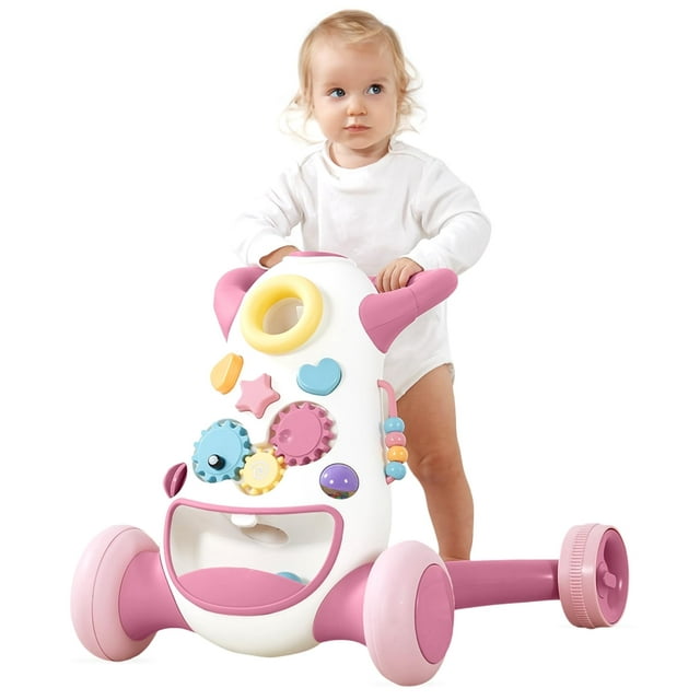 Baby & Toddler Push Walker, Interactive Sound & Light Effect Musical Montessori Activity Center, Adjustable Speed Wheel, Safe & Stable, Fun Gift for Boy and Girl Learning to Stand & Walk, Pink Unbrand