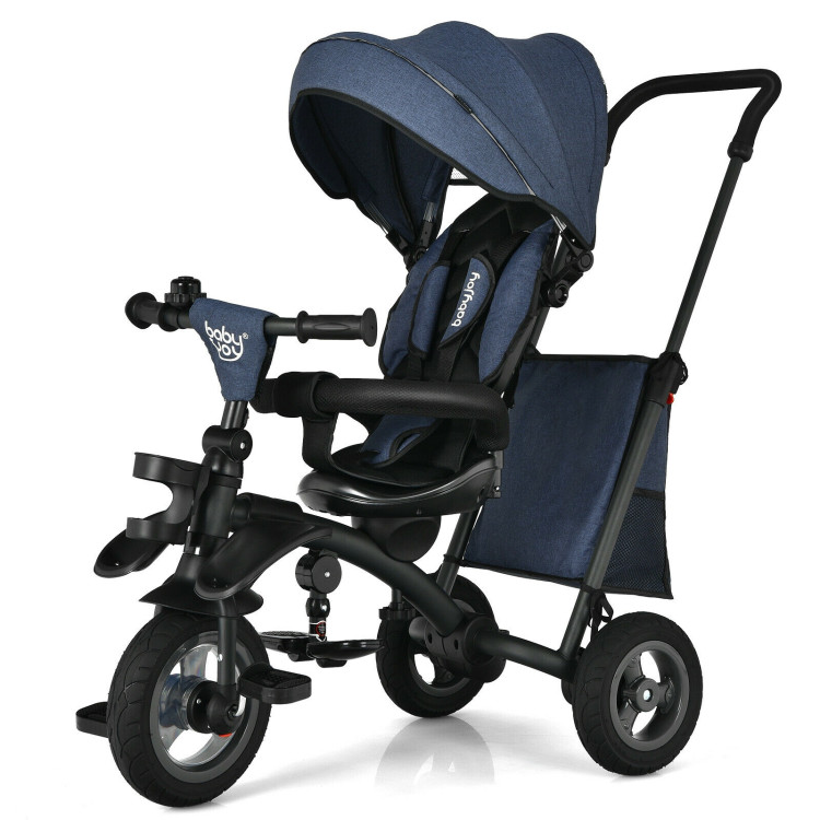 GVN Cochecito de Bebé Triciclo Plegable 7 en 1 con Asiento Giratorio, Azul, Cochecito de Verano para Bebés y Niños Pequeños GVN