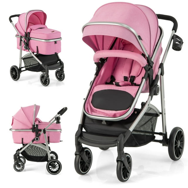 Kadyn Baby Stroller, Infant Carriage Bassinet Stroller,2-in-1 Convertible Baby Stroller with Reversible Seat-Pink Kadyn