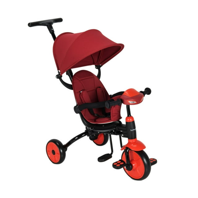 Kepooman Umbrella Stroller,Baby Stroller,6-in-1 Foldable Baby Tricycle Toddler Stroller with Adjustable Handle-Red Kepooman