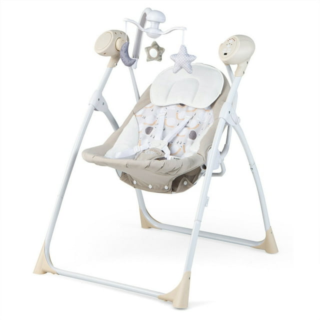 Barara King Baby Bouncer Seat,Baby Rocker Seat,Electric Foldable Baby Rocking Chair with Adjustable Backrest-Beige Barara King