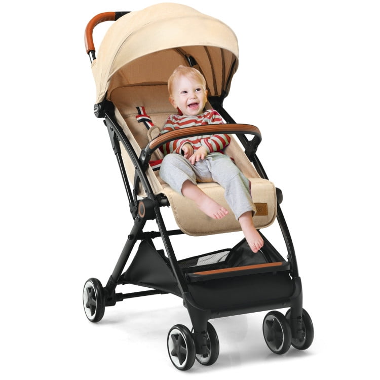 GVN Lightweight Aluminium Frame Baby Stroller with Net-Beige, Summer Stroller for Infant & Toddler GVN