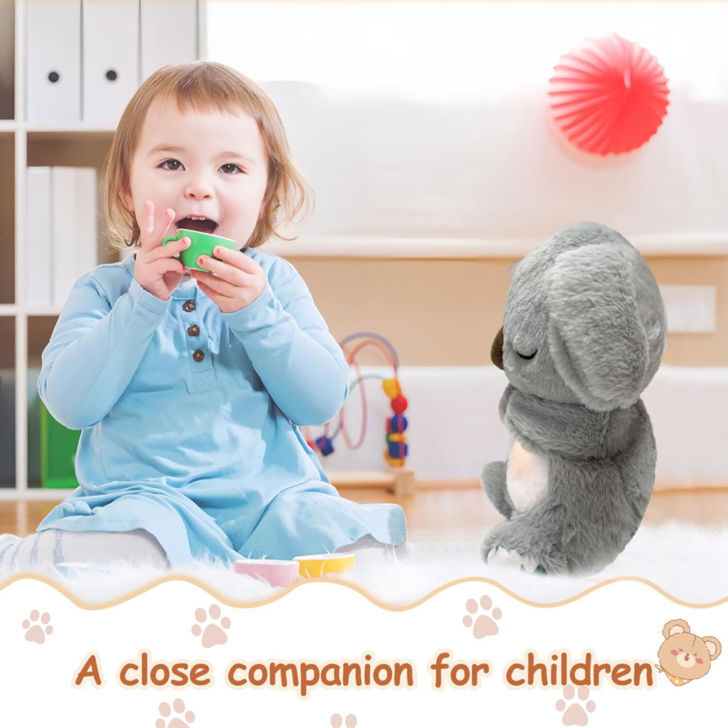 Relief Koala Breathing Dinosaur, Relief Koala Breathing Stuffed Animal Baby Sound Machine Soother Anxiety, Anxiety Relief Koala Breathing with Sensory Music Lights Rhythmic Breathing Motion Vlemua