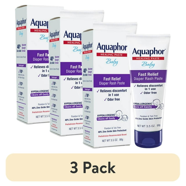 (3 pack) Aquaphor Baby Diaper Rash Paste, Maximum Strength 40% Zinc Oxide, Diaper Rash Cream, Diaper Rash Ointment, 3.5 oz Aquaphor