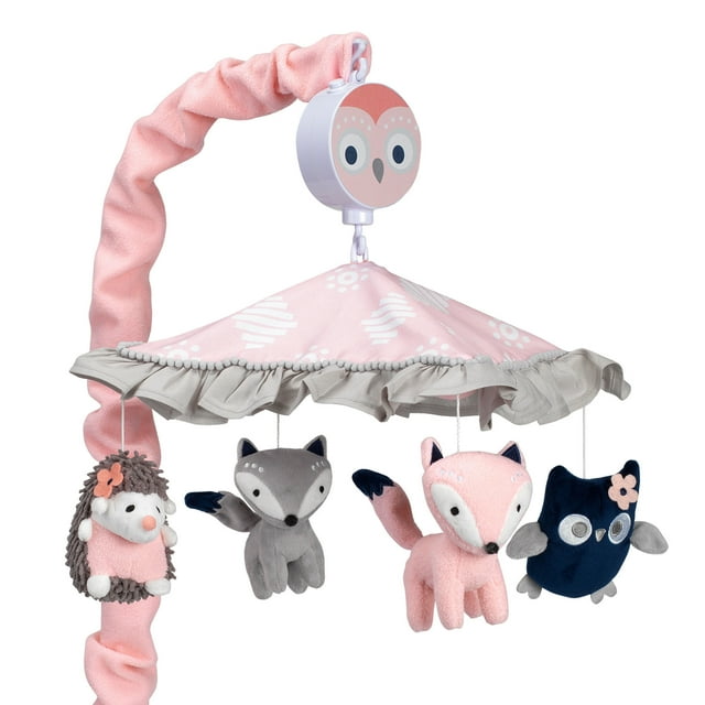 Lambs & Ivy Forever Friends Pink/Gray Woodland Owl/Fox Musical Baby Crib Mobile Lambs & Ivy