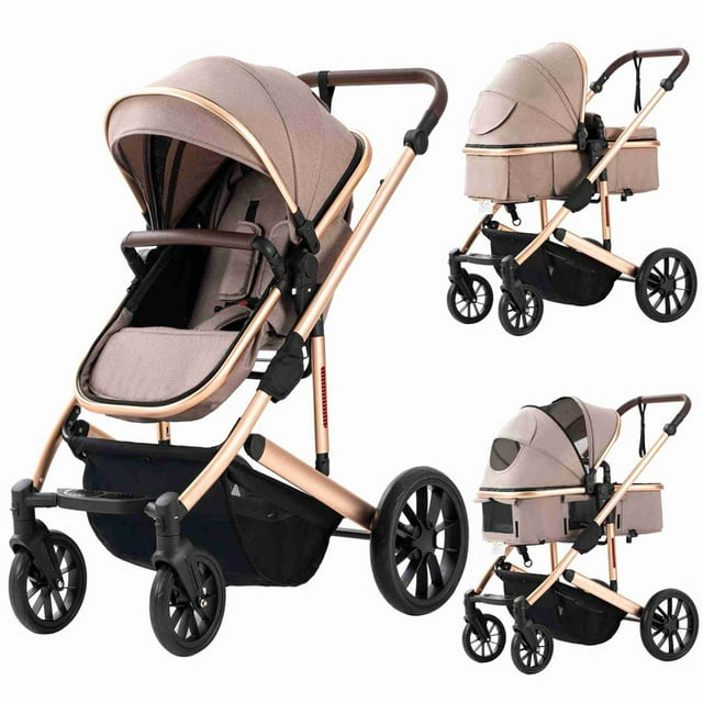 Baby Stroller Foldable Newborn Bassinet Pram Reversible Bassinet Newborn Infant Toddler Travel Stroller Arlifo