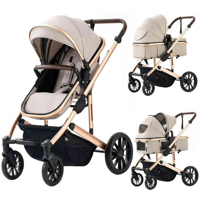 Baby Stroller Foldable Newborn Bassinet Pram Reversible Bassinet Newborn Infant Toddler Travel Stroller Arlifo