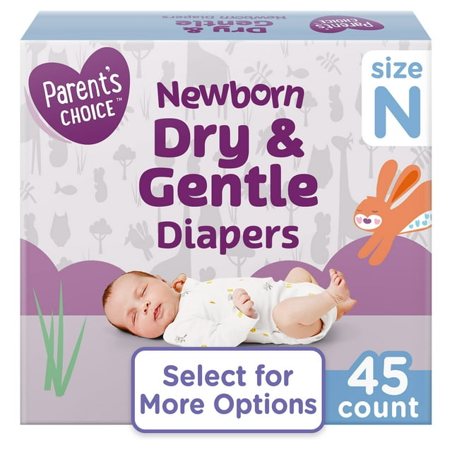 Parent's Choice Dry & Gentle Diapers Size Newborn, 45 Count (Select for More Options) Parent's Choice