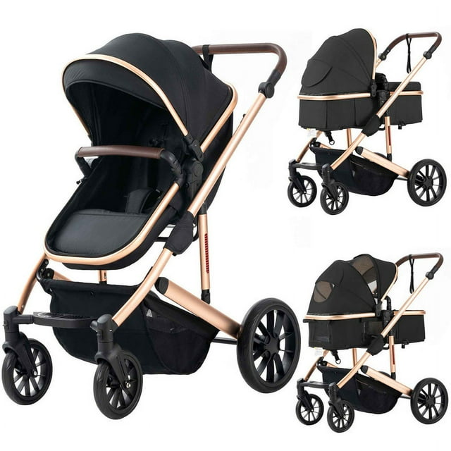 Baby Stroller Foldable Newborn Bassinet Pram Reversible Bassinet Newborn Infant Toddler Travel Stroller Arlifo