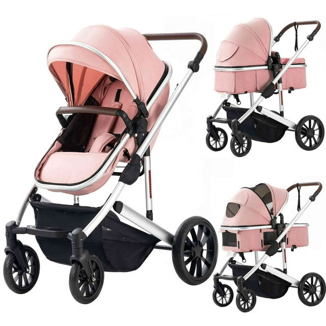 Baby Stroller Foldable Newborn Bassinet Pram Reversible Bassinet Newborn Infant Toddler Travel Stroller Arlifo