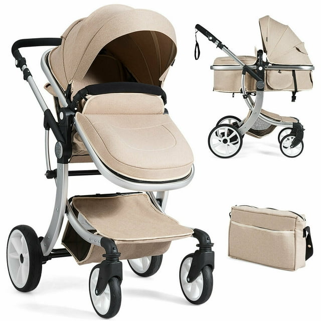 Costway Folding Aluminum Infant Bassinet Reversible Baby Stroller W/ Diaper Bag Beige Visit the Costway Store