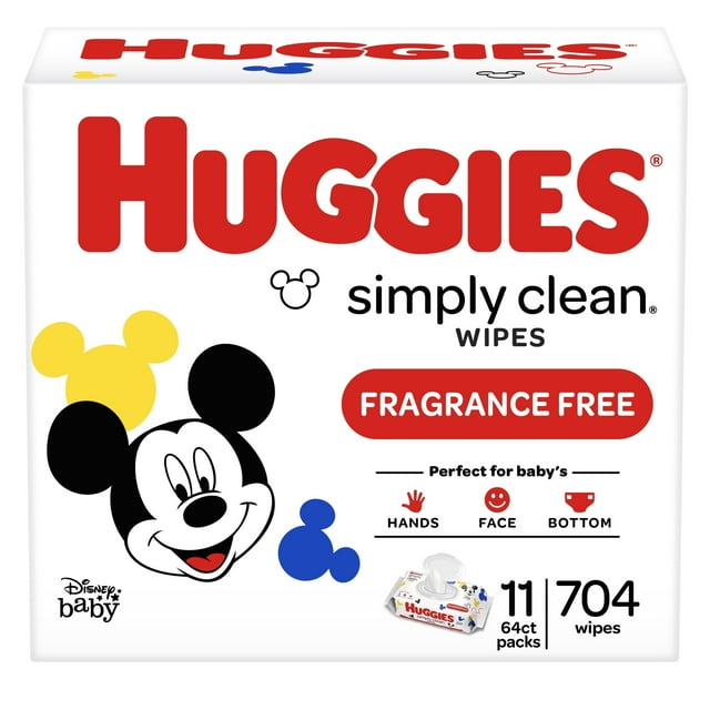 Huggies Simply Clean Unscented Baby Wipes, 11 Flip-Top Packs (704 Wipes Total) 64 Count (Pack of 11) Huggies