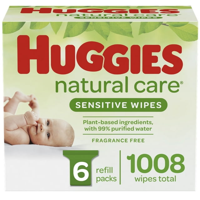 Huggies Natural Care Baby Wipes, Unscented, 6 Refill Packs (1008 Total Wipes) Huggies