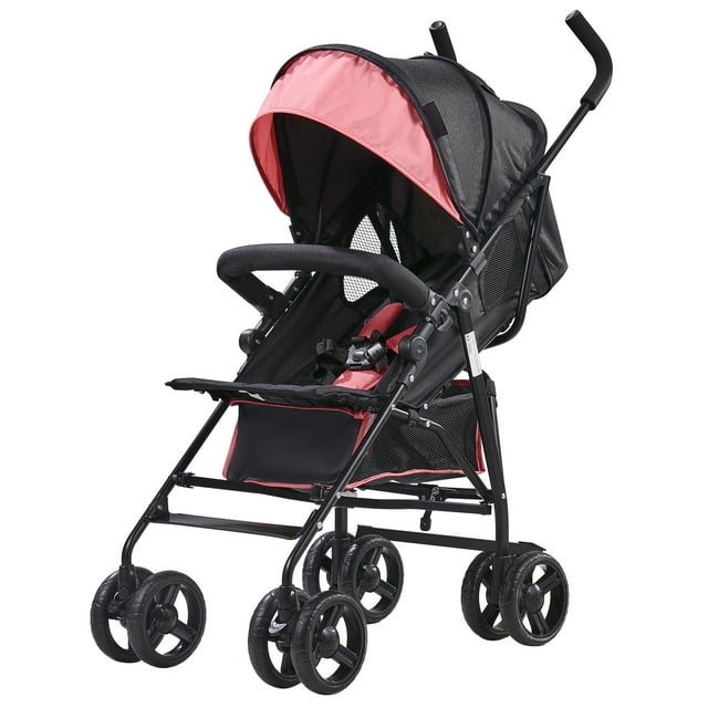 SKYSHALO Convenience Stroller, Foldable Lightweight Stroller Load Capacity 50 lbs for Tollder, Umbrella Stroller with Adjustable Seat Recline and Sunshade, Black/Pink SKYSHALO