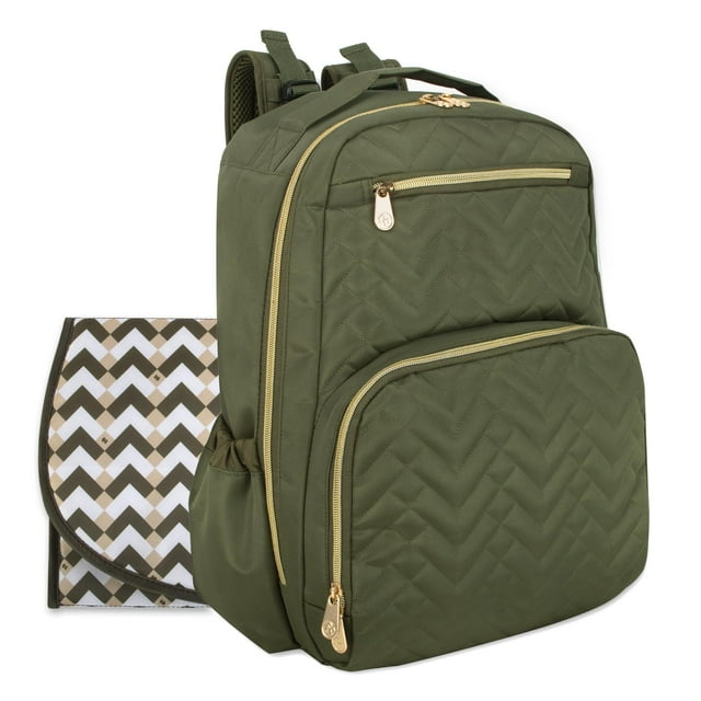 Fisher-Price 17”L Signature Morgan Quilted Multi-Pocket Diaper Bag Backpack with Matching Changing Pad, Insulated Bottle Pocket, Tablet Pocket and Stroller Straps in Olive Green Visit the Fisher-Price Store