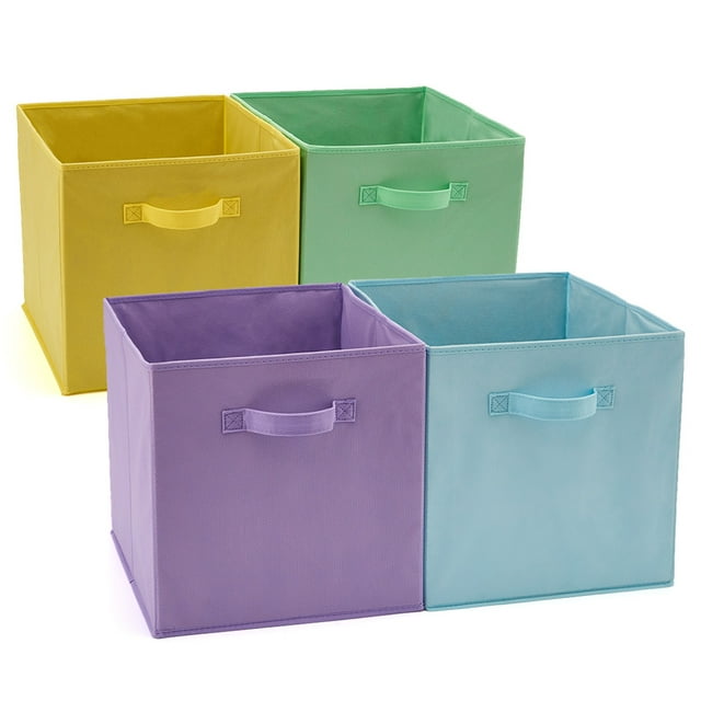 EZOWare Set of 4 Foldable Fabric Basket Bin, Collapsible Storage Cube Boxes for shelf home office (13 x 15 x 13 inches) Assorted Color EZOWare